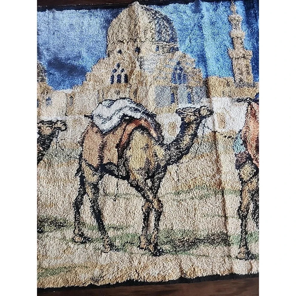 Vintage Large Camel Middle Eastern Scene Wall Hanging Tapestry 39 X 20